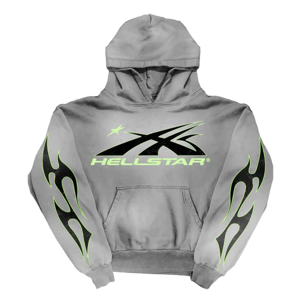 Hellstar Flame Hoodie Green/Grey – Token Miami