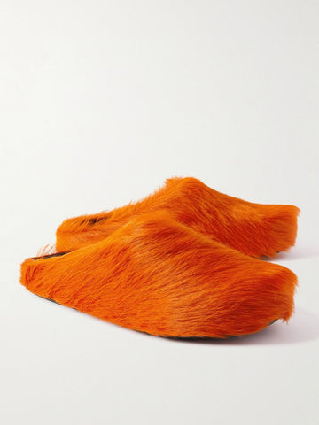 Marni Fussbett Calf Hair Slippers Orange