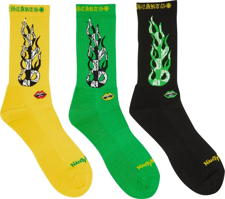 Chrome Hearts x Matty Boy Flame Socks 'Green/Yellow/Black – Token Miami