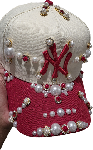 Red NYC Rhinestone Snapback