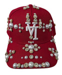 Red Flipped LA Dodgers Rhinestone Snapback
