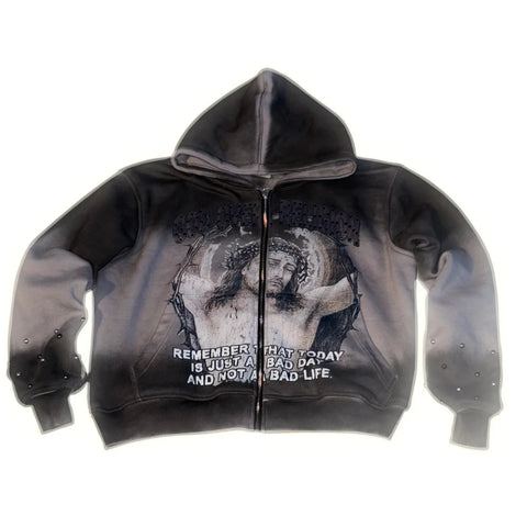 GOD OVER RELIGION "Studded Zip-Up"