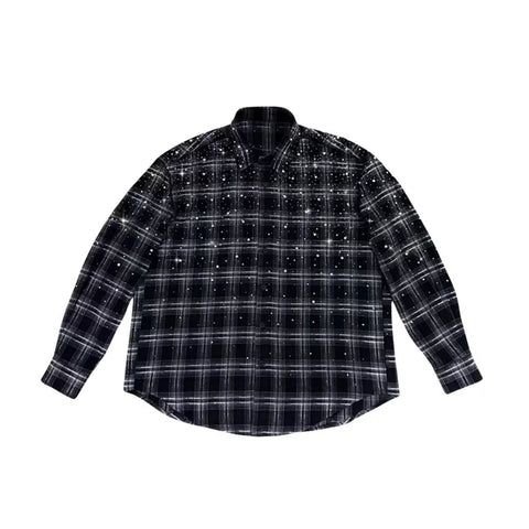 VYBES Rhinestone Plaid Long sleeve Black