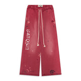 Luke Distressed Wide-Leg Fleece Sweats (Red)