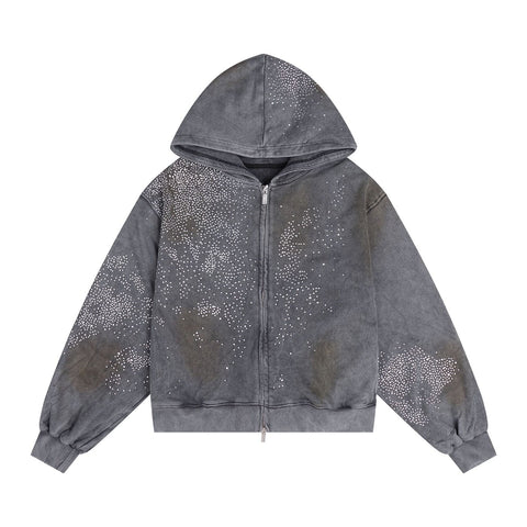 DND4DES Diamond Distressed Zip-Up Hoodie