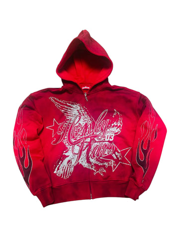 Rhinestone Eagle Hoodie Red