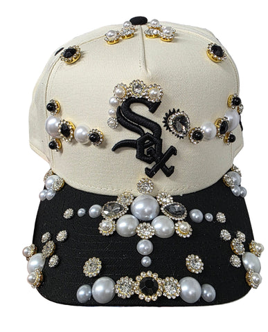 Black and Cream Sox Rhinestone Snapback