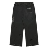 Luke Distressed Wide-Leg Fleece Sweats (Black)