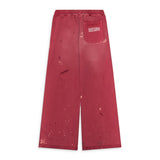 Luke Distressed Wide-Leg Fleece Sweats (Red)