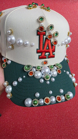 Green Orange LA Dodgers Rhinestone Snapback