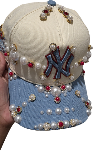 Sky Blue/Red NYC Rhinestone Snapback