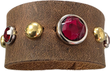 Red Gem Gold Studded Leather Bracelet (Genuine Cow Leather)