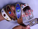 Multi Color SunBurst Studded Genuine Cow Leather Belt (1 of 1)