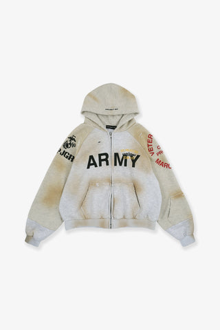 Project GR RECONSTRUCTED FOLDED ZIP HOODIE - DIRTY MELANGE
