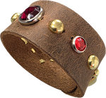 Red Gem Gold Studded Leather Bracelet (Genuine Cow Leather)