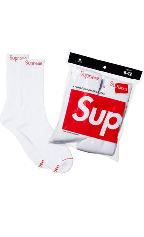 Supreme x Hanes Crew Socks (4 Pack) White