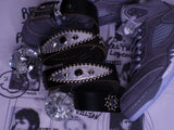 Metallic Silver Skull Genuine Cow Leather Belt (1 of 1)
