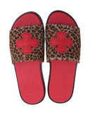 CH Cheetah Leather Cross Slide (Blk/Red)