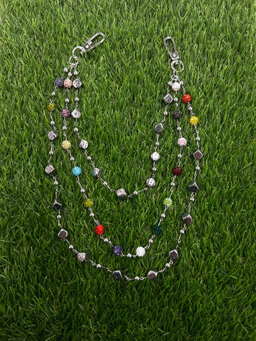 Triple Linked Dice and Rhinestone Pearl Wallet Chain