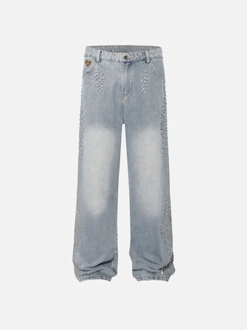 AELFRIC EDEN SIDE-EMBELLISHED RHINESTONE LOOSE JEANS