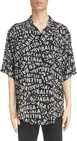 Balenciaga Logo Strips Cupro Blend Button-Up Shirt