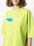 Palm Angels Blue Spray Logo Mock Neck Green Tee