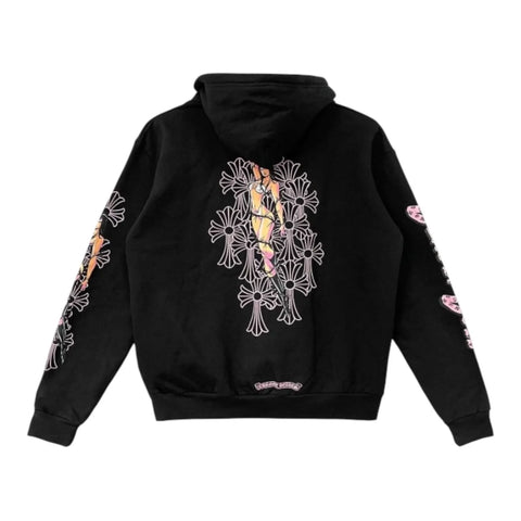 Chrome Hearts Deadly Doll Pink Cross Scroll Logo Zip Up Hoodie