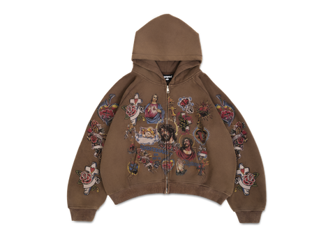 Risen King Cropped Zip Up (Mocha)