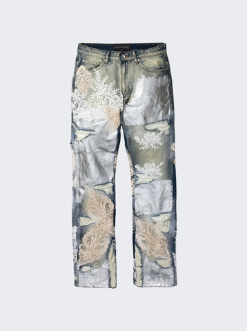 WHO DECIDES WAR METAL LACE DENIM JEANS SKY