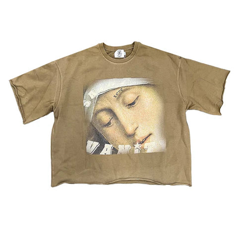 Saint Vanity Love Saint Cropped Crewneck Tan