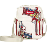 Guns Embroidered Leather Shoulder Bag (White)