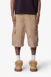 MNML Baggy Distressed Cargo Shorts Khaki