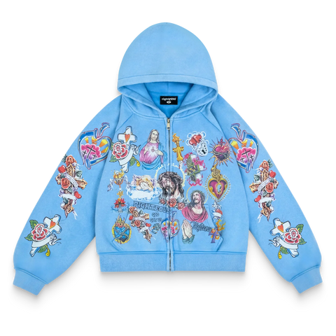 Risen King Cropped Zip Up (Blue)