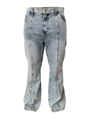 STUDDED PLEATED DENIM JEANS