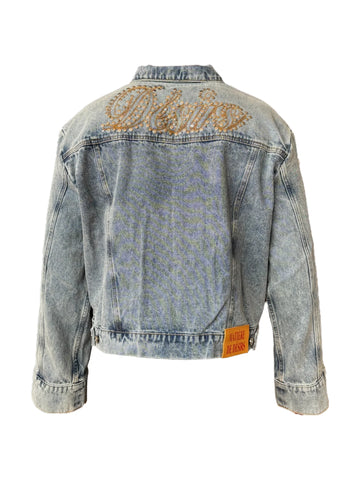 STUDDED PLEATED DENIM JACKET