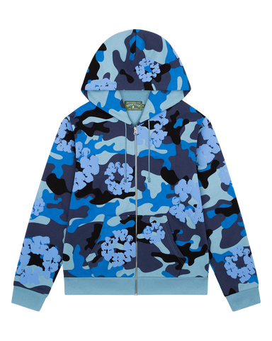 Blue Camo Cotton Wreath Zip Hoodie