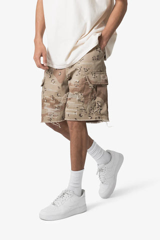 MNML Distressed Cargo Camo Shorts