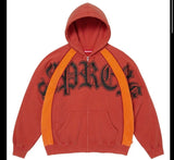 Paneled Zip Up Hooded Sweatshirt (Burnt Orange)
