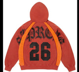 Paneled Zip Up Hooded Sweatshirt (Burnt Orange)