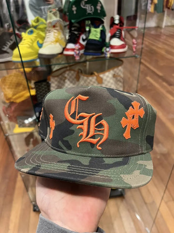 Chrome Hearts Camo and Orange Cross Patch CH Trucker Hat