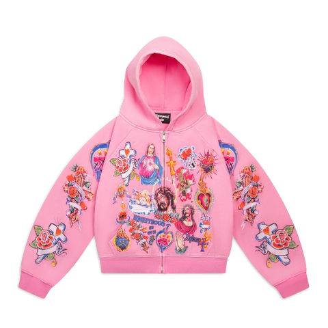 Risen King Cropped Zip Up (Pink)