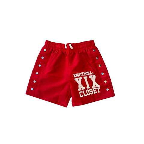 Mixed Emotion Red “Backyard” Nylon Shorts