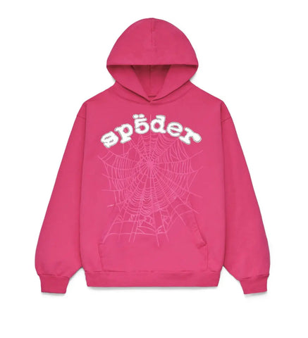 Sp5der Pink OG Web V2 Legacy Hoodie (White Text)