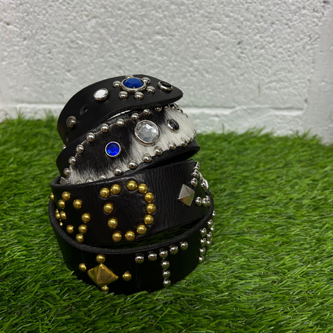 Trust God Studded Genuine Cow Leather Belt Blue/Black