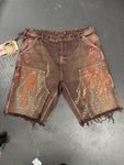 Brown Denim Studded Shorts