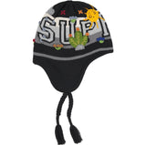 Felt Applique EarFlap Beanie (Black)
