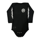 Baby Floral Horseshoe Long-Sleeve BodySuit (Black)