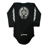 Baby Floral Horseshoe Long-Sleeve BodySuit (Black)