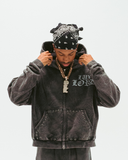 Rhinestone Studded Zip Up Hoodie (Vintage Black)