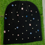 Stamped Rhinestone Beanie Black